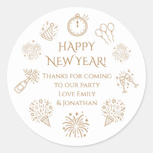 Sticker Rond Doodles texte Or Nouvel An Merci