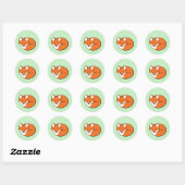 Sticker Rond Dormir le Fox de dessin sur vert (Feuille)