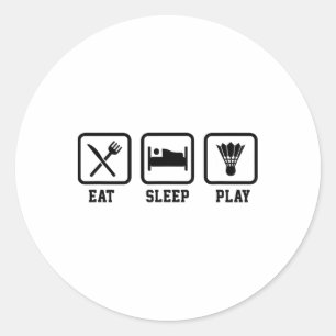 Sticker Rond Dormir Manger Jouer Badminton Joueur Navette Sport