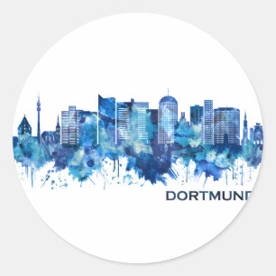 Sticker Rond Dortmund Allemagne Skyline Blue