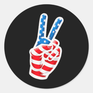 Sticker Rond Dos Imprimer Drapeau Américain Paix Signal 4 Main 