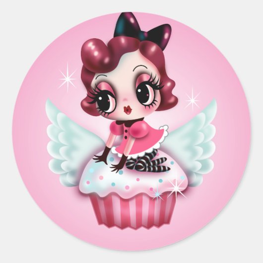 Sticker Rond Dottie roule un Cupcake volant ! (Devant)