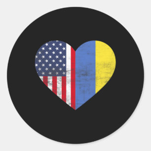 Sticker Rond Double Citoyenneté Usa Ukraine Cœur Américain Ukra