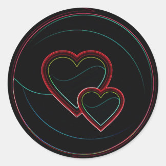 Sticker Rond Double Coeur en noir