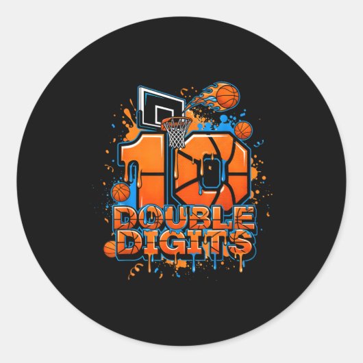 Sticker Rond Double Digits Birthday 10 Year Old Boy Basketball (Devant)