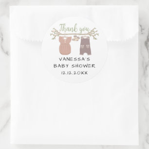 Sticker Rond Double Joie Vêtements Aquarelle Jumeaux Baby Showe