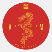 Sticker Rond Double Monogramme | Mariage Dragon & Phénix (Devant)