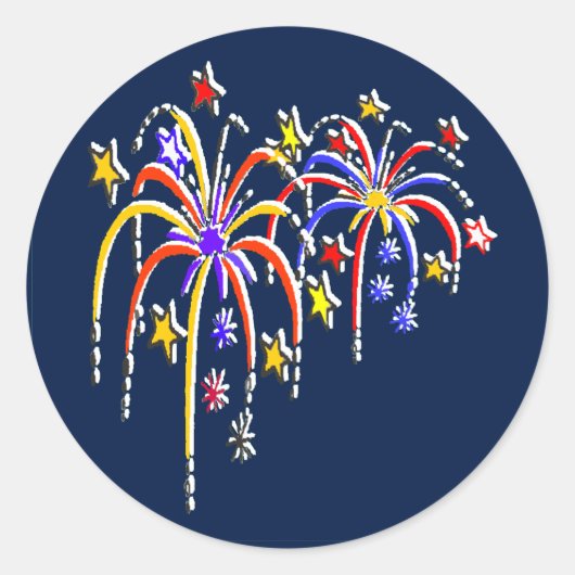 Sticker Rond Double rouge blanc et bleu Feu d'artifice sur bleu (Devant)