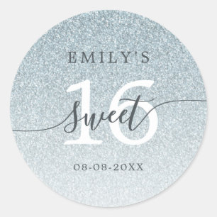 Sticker Rond Douce 16 Argent Paillettes Ombré Nom personnalisé