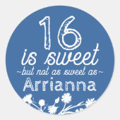 Sticker Rond Douce 16 Fleurs Bleues, Blanches (Devant)