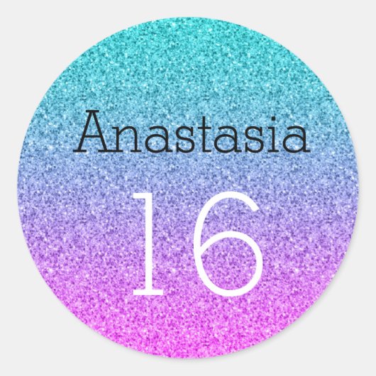 Sticker Rond Douce 16 Seize Ombre bleu rose Parties scintillant (Devant)