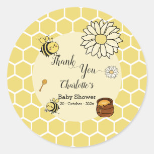Sticker Rond Douce Abeille avec Baby Shower de Miel Sucré
