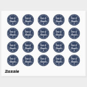 Sticker Rond Douce Amour & Merci Écriture Bleu Marine & Blanc (Feuille)