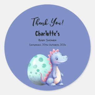 Sticker Rond Douce Aquarelle Baby Shower Petit Dinosaure