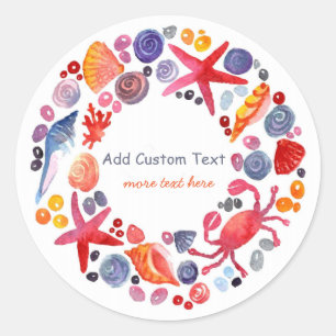 Sticker Rond Douce aquarelle Plage Wreath Custom