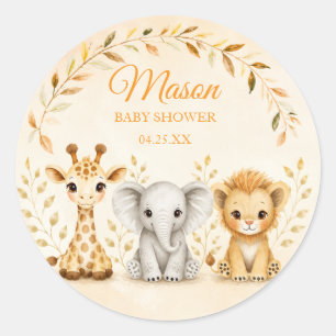 Sticker Rond Douce Baby Shower aquarelle Safari Vert Sauge