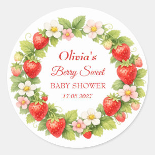 Sticker Rond Douce Baby Shower aux Fraises Bébé Fille Garçon