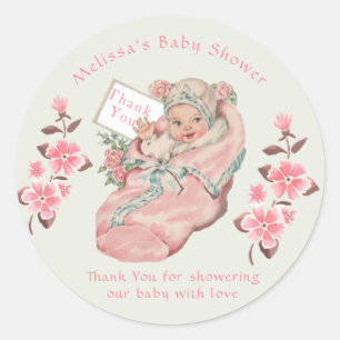 Sticker Rond Douce Baby Shower Fille Mignonne Chausson Rose Vin
