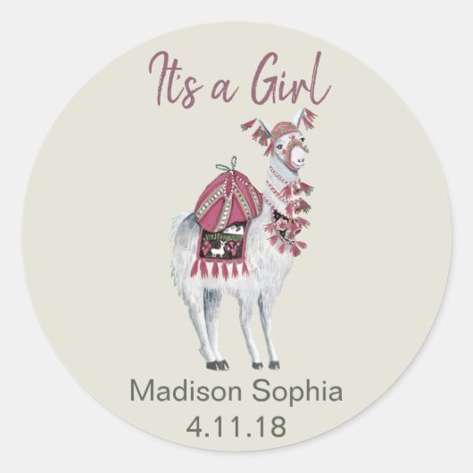 Sticker Rond Douce baby shower lama de style beige (Devant)