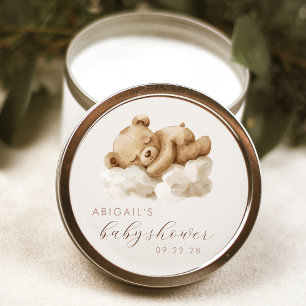 Sticker Rond Douce Baby-Shower Ourson à l'aquarelle