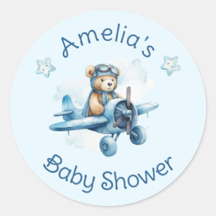 Sticker Rond Douce Baby Shower pour Petit Garçon en Route