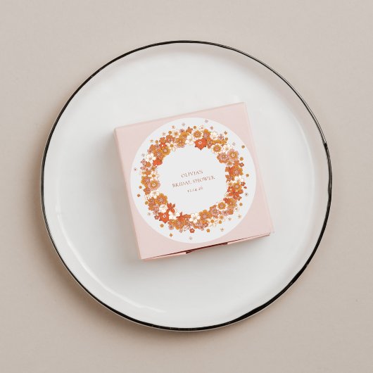 Sticker Rond Douce Bohème Orange Floral Fête de Mariage Personn