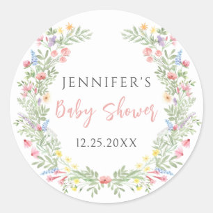 Sticker Rond Douce douche de bébé fille petite fleur sauvage co