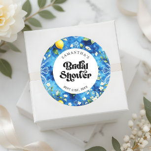 Sticker Rond Douce Eau Bleue Aquarelle Citron Fête de Mariage