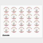 Sticker Rond Douce éléphant princesse fleurs roses Baby Shower (Feuille)