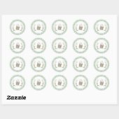 Sticker Rond Douce Fée Animaux Vert Gingham Baby Shower (Feuille)