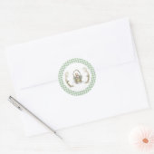 Sticker Rond Douce Fée Animaux Vert Gingham Baby Shower (Enveloppe)