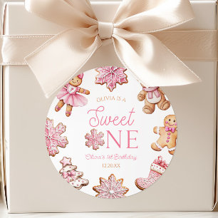 Sticker Rond Douce Fête d'anniversaire Rose Pain d'épice 1 an