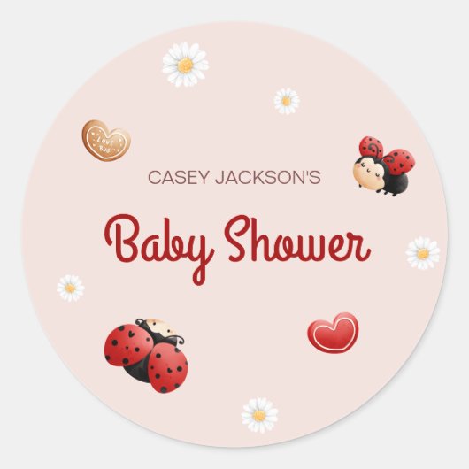 Sticker Rond Douce Fête de Bébé Coccinelle Fleurs (Devant)