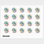 Sticker Rond Douce Fête de Bébé Dinosaure avec Éclaboussures d' (Feuille)