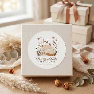 Sticker Rond Douce Fête de Bébé Florale avec un Petit Chat Endo