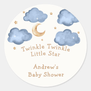 Sticker Rond Douce Fête de Bébé Lune Bleue Étoiles Scintillent 