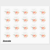 Sticker Rond Douce Fête de Mariage Rose Orange Floral Aquarelle (Feuille)