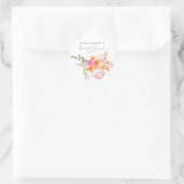 Sticker Rond Douce Fête de Mariage Rose Orange Floral Aquarelle (Sac)