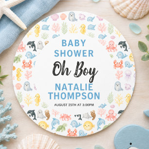 Sticker Rond Douce Fête de Naissance d'Animaux de l'Océan sous