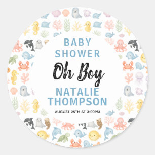 Sticker Rond Douce Fête de Naissance d'Animaux de l'Océan sous