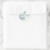 Sticker Rond Douce Fête de Naissance de Dinosaure Bleu (Sac)