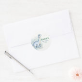 Sticker Rond Douce Fête de Naissance de Dinosaure Bleu (Enveloppe)
