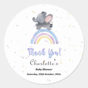 Sticker Rond Douce Fête de Naissance d'Éléphant avec Arc-en-Cie