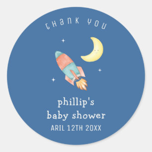 Sticker Rond Douce Fille Minimaliste Au-Delà De La Lune Fusée B