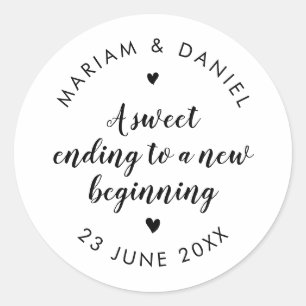 Sticker Rond Douce Fin Simple Moderne Écriture Blanche Mariage