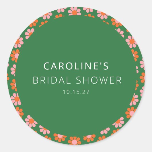 Sticker Rond Douce Fleurs Roses Vertes Rétro Fête de Mariage Pe (Devant)