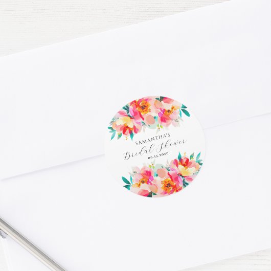 Sticker Rond Douce Florale Aquarelle Rose Moderne pour Enterrem