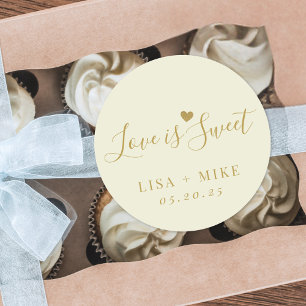 Sticker Rond Douce Jaune Love is Sweet Cadeau de Mariage
