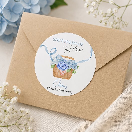 Sticker Rond Douce Mariée Bleue Hydrangea Fête de Mariage
