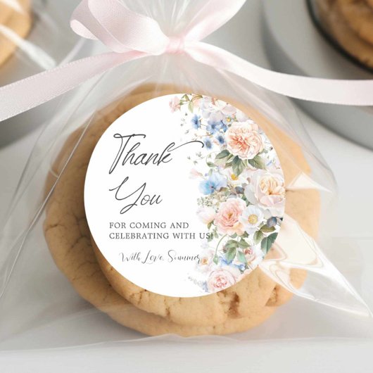 Sticker Rond Douce Mariée Fleurie Blanc Bleu Pastel Élégant Sho